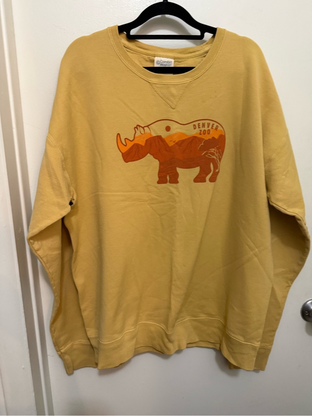 Denver Zoo Mustard Yellow Rhino Graphic Crewneck Sweatshirt